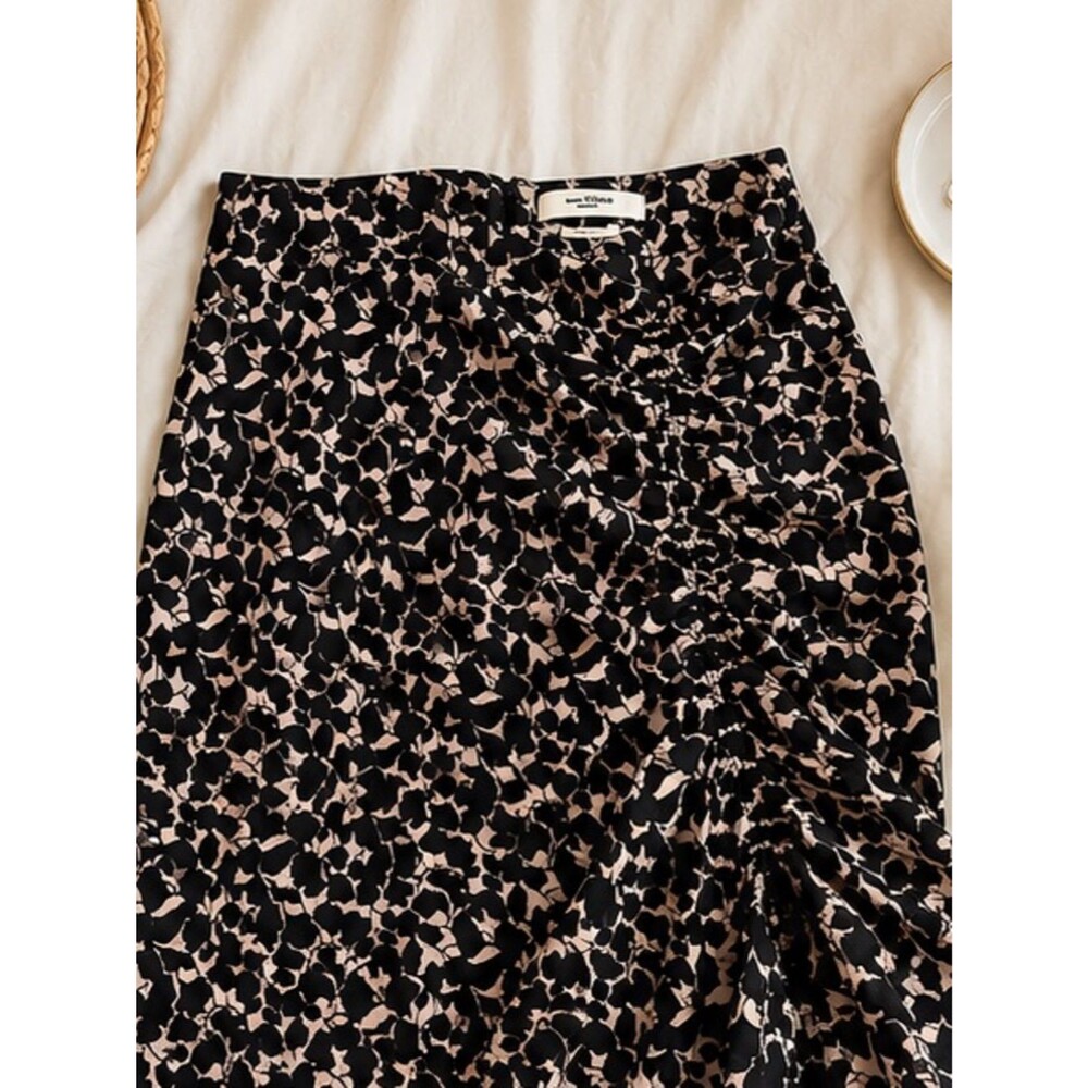 Isabel Marant Étoile Floral Ruched Ruffle Skirt Black Beige French Designer